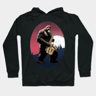 Bigfoot Plays Saxophone In The Moon Light Hoodie